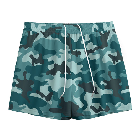 Forest Green Camouflage Print Mesh Shorts
