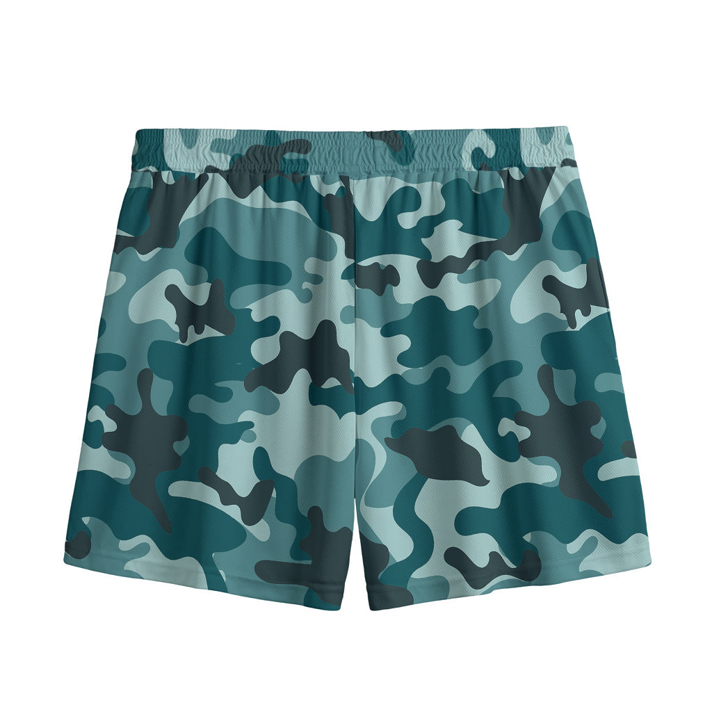 Forest Green Camouflage Print Mesh Shorts