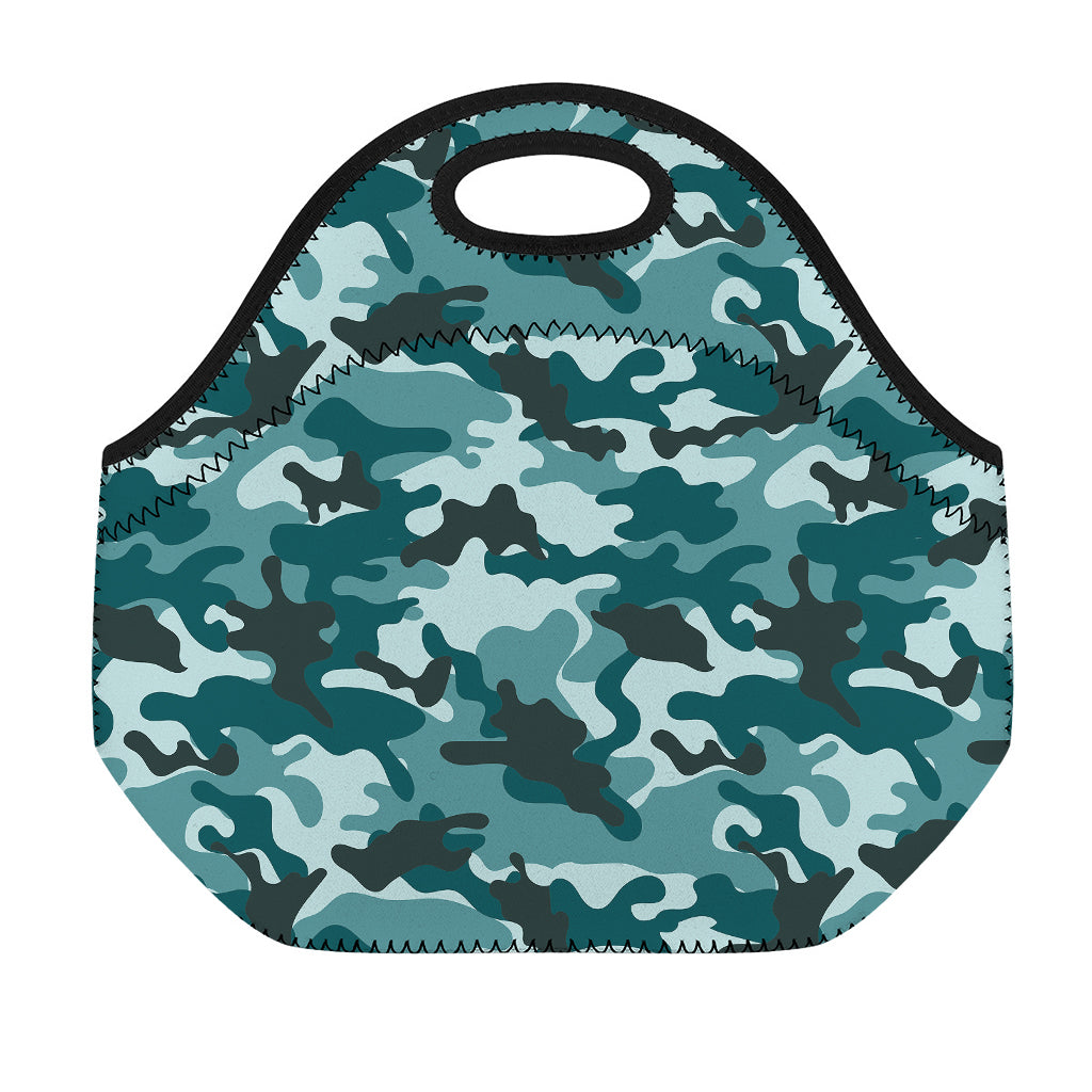 Forest Green Camouflage Print Neoprene Lunch Bag