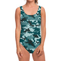 Forest Green Camouflage Print One Piece Swimsuit