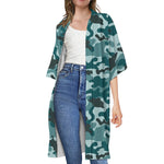 Forest Green Camouflage Print Open Front Beach Cover Up