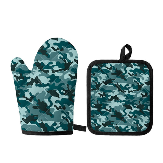 Forest Green Camouflage Print Oven Mitt And Pot Holder Set