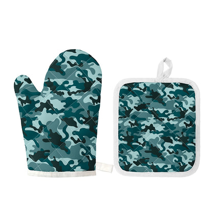 Forest Green Camouflage Print Oven Mitt And Pot Holder Set