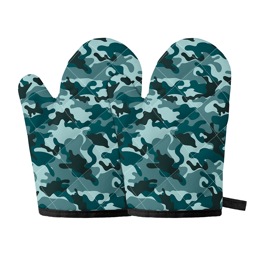 Forest Green Camouflage Print Oven Mitts