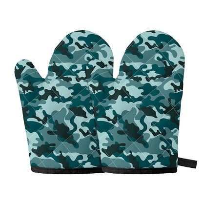 Forest Green Camouflage Print Oven Mitts