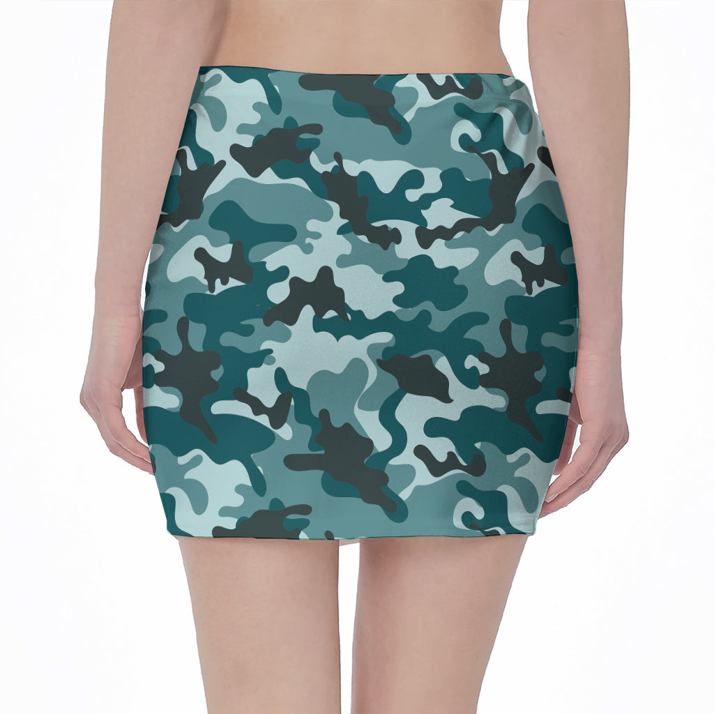 Forest Green Camouflage Print Pencil Mini Skirt