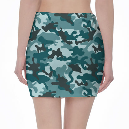Forest Green Camouflage Print Pencil Mini Skirt