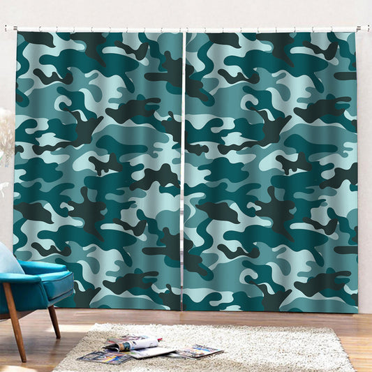 Forest Green Camouflage Print Pencil Pleat Curtains
