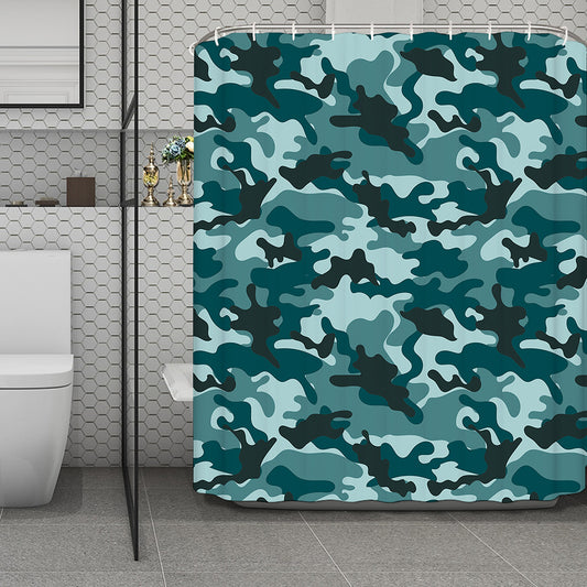 Forest Green Camouflage Print Polyester Shower Curtain