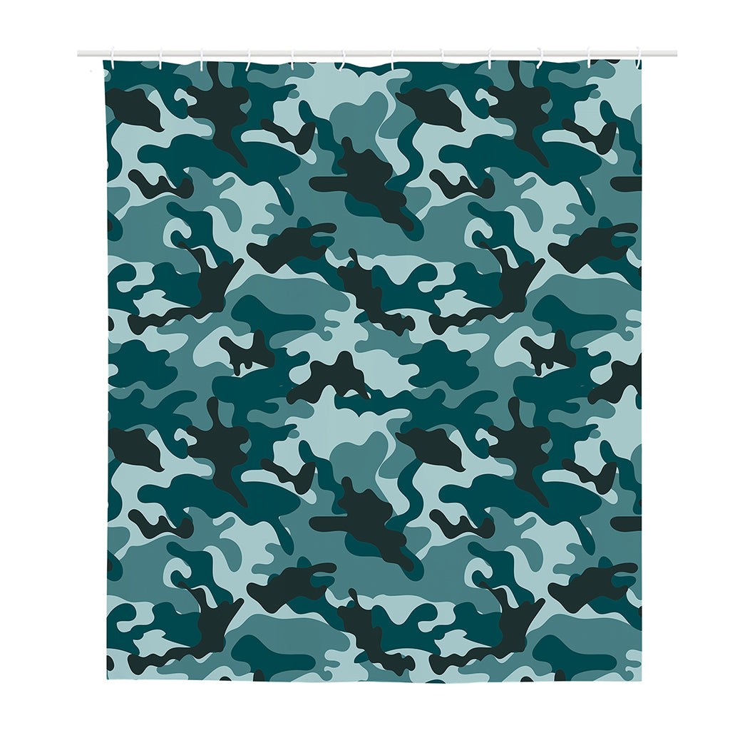 Forest Green Camouflage Print Polyester Shower Curtain