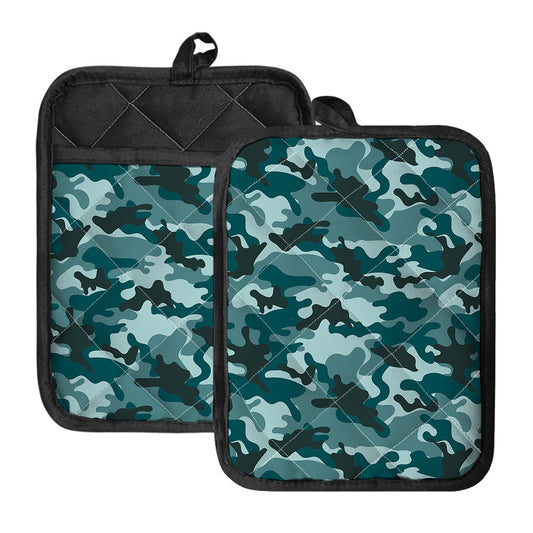 Forest Green Camouflage Print Pot Holders With Pocket
