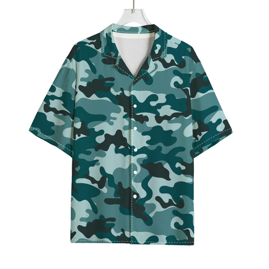 Forest Green Camouflage Print Rayon Hawaiian Shirt
