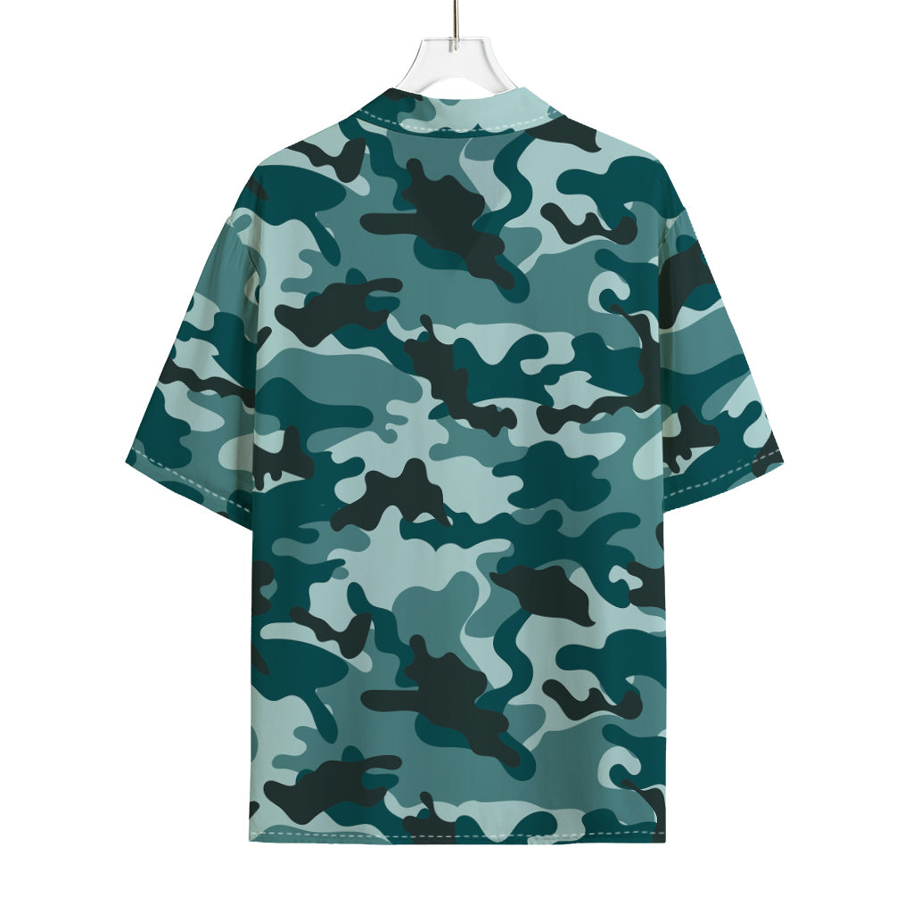 Forest Green Camouflage Print Rayon Hawaiian Shirt
