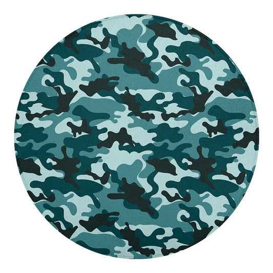 Forest Green Camouflage Print Round Blanket