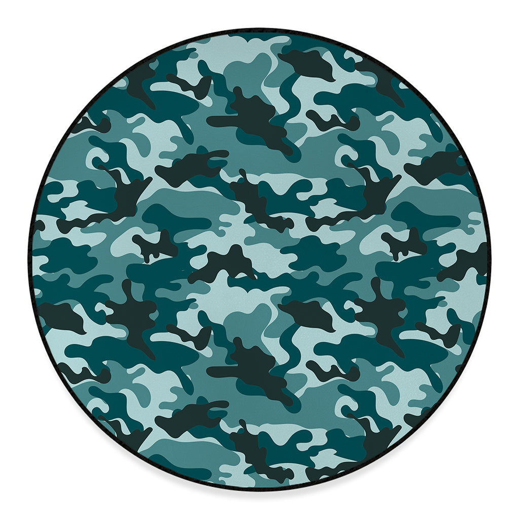 Forest Green Camouflage Print Round Floor Mat