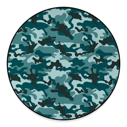 Forest Green Camouflage Print Round Floor Mat