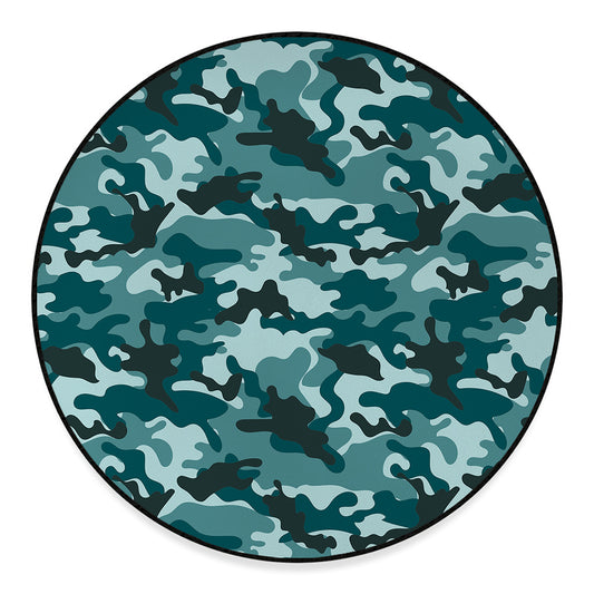 Forest Green Camouflage Print Round Floor Mat