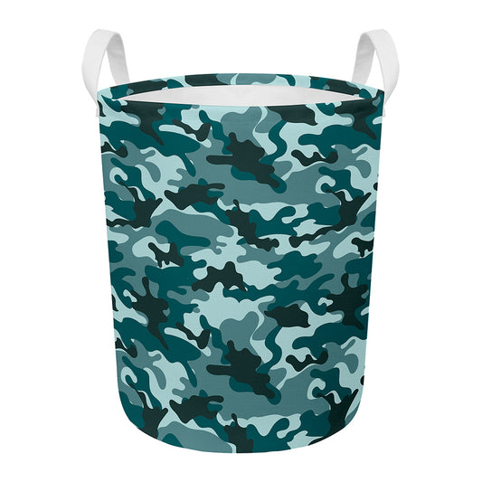 Forest Green Camouflage Print Round Laundry Basket