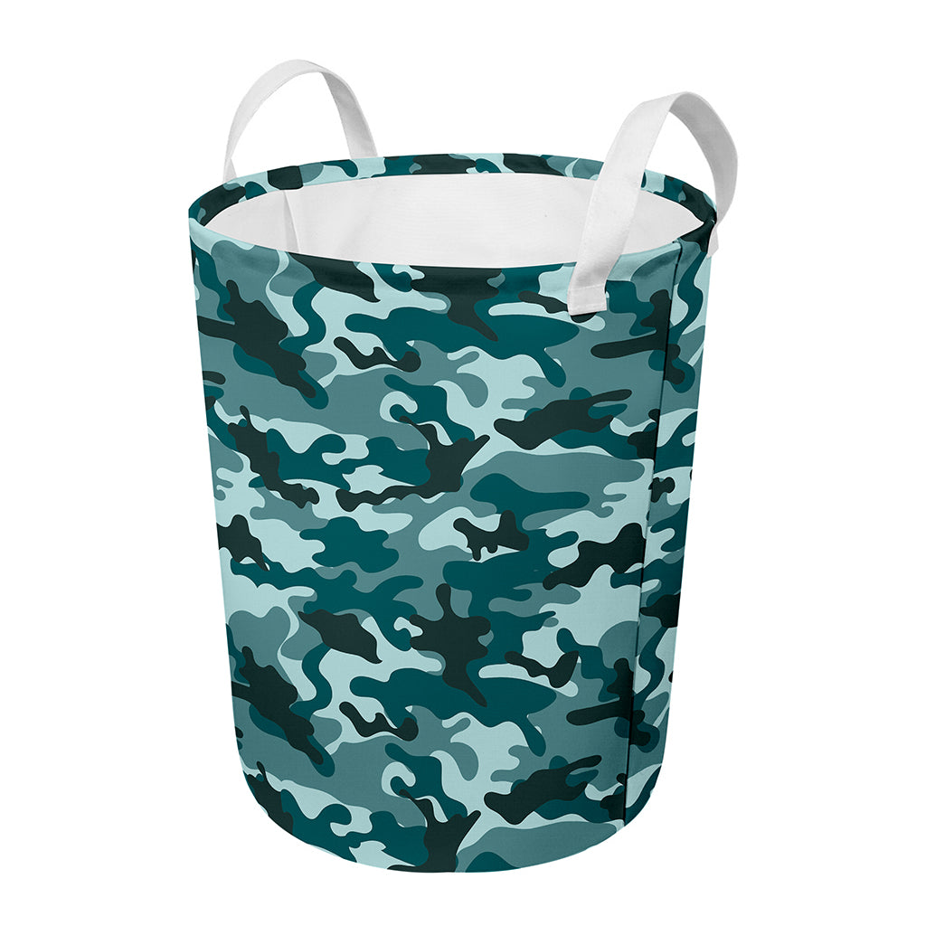 Forest Green Camouflage Print Round Laundry Basket