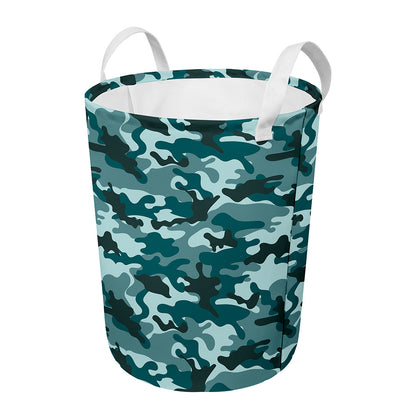 Forest Green Camouflage Print Round Laundry Basket