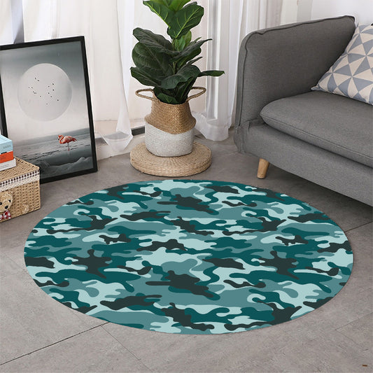 Forest Green Camouflage Print Round Rug