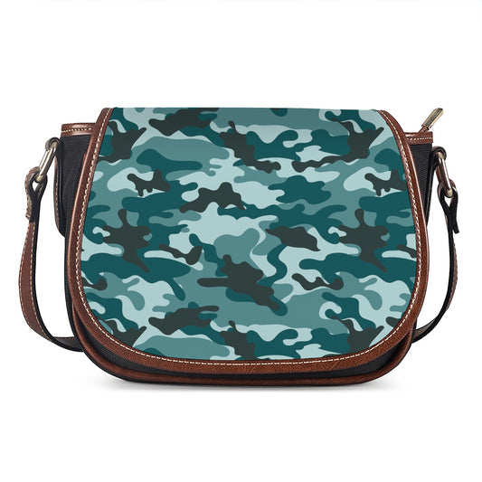 Forest Green Camouflage Print Saddle Bag