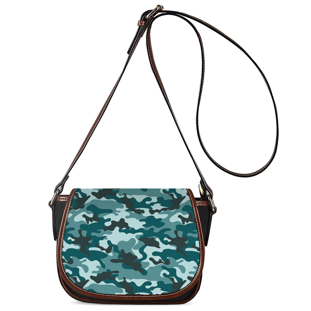 Forest Green Camouflage Print Saddle Bag