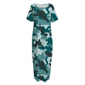 Forest Green Camouflage Print Short Sleeve Long Nightdress