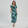 Forest Green Camouflage Print Short Sleeve Maxi Dress