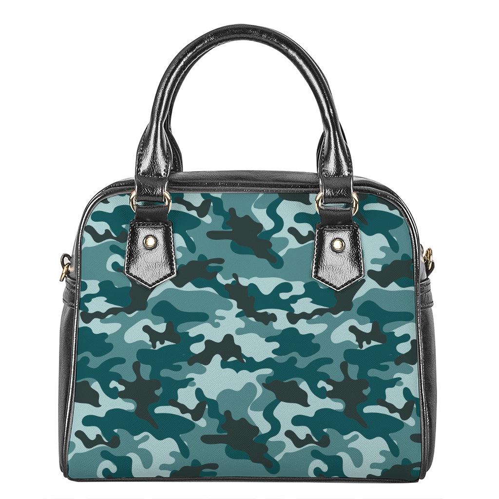 Forest Green Camouflage Print Shoulder Handbag