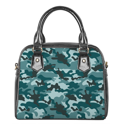 Forest Green Camouflage Print Shoulder Handbag