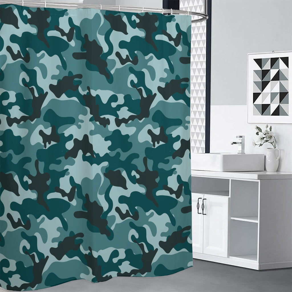 Forest Green Camouflage Print Shower Curtain
