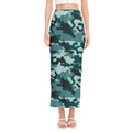 Forest Green Camouflage Print Side Slit Maxi Skirt