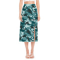 Forest Green Camouflage Print Side Slit Midi Skirt