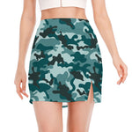 Forest Green Camouflage Print Side Slit Mini Skirt