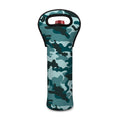 Forest Green Camouflage Print Single Neoprene Wine Tote
