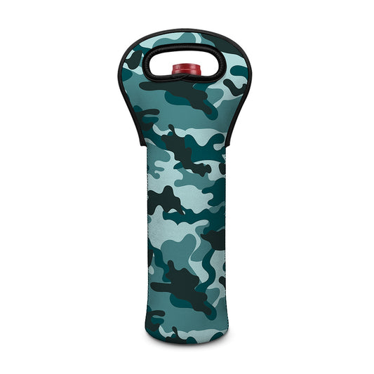 Forest Green Camouflage Print Single Neoprene Wine Tote