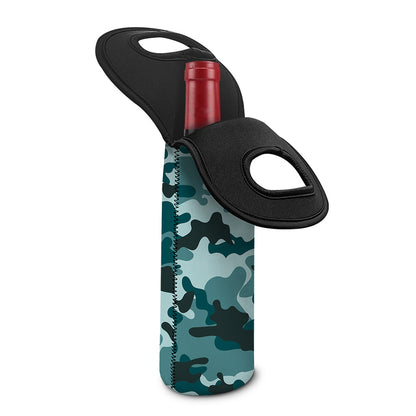 Forest Green Camouflage Print Single Neoprene Wine Tote