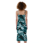 Forest Green Camouflage Print Slim Fit Midi Cami Dress
