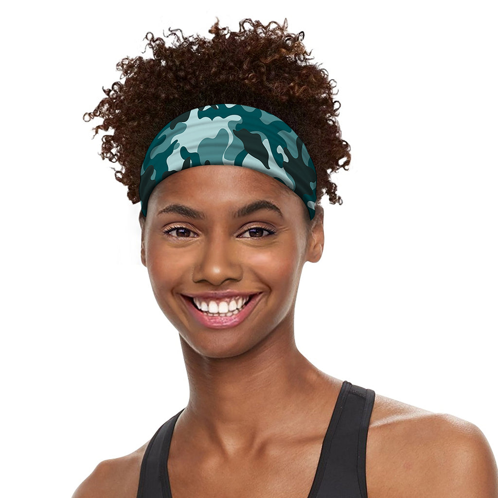 Forest Green Camouflage Print Sports Headband
