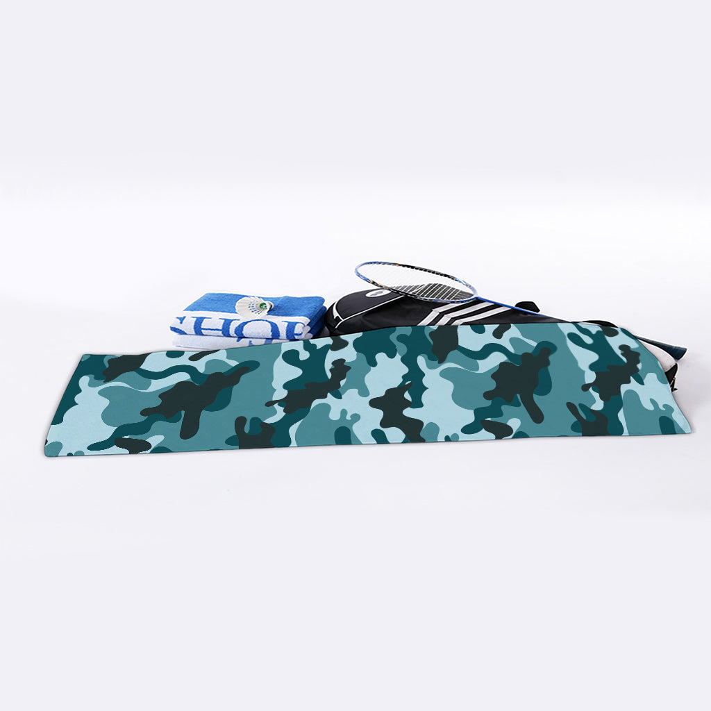 Forest Green Camouflage Print Sports Towel