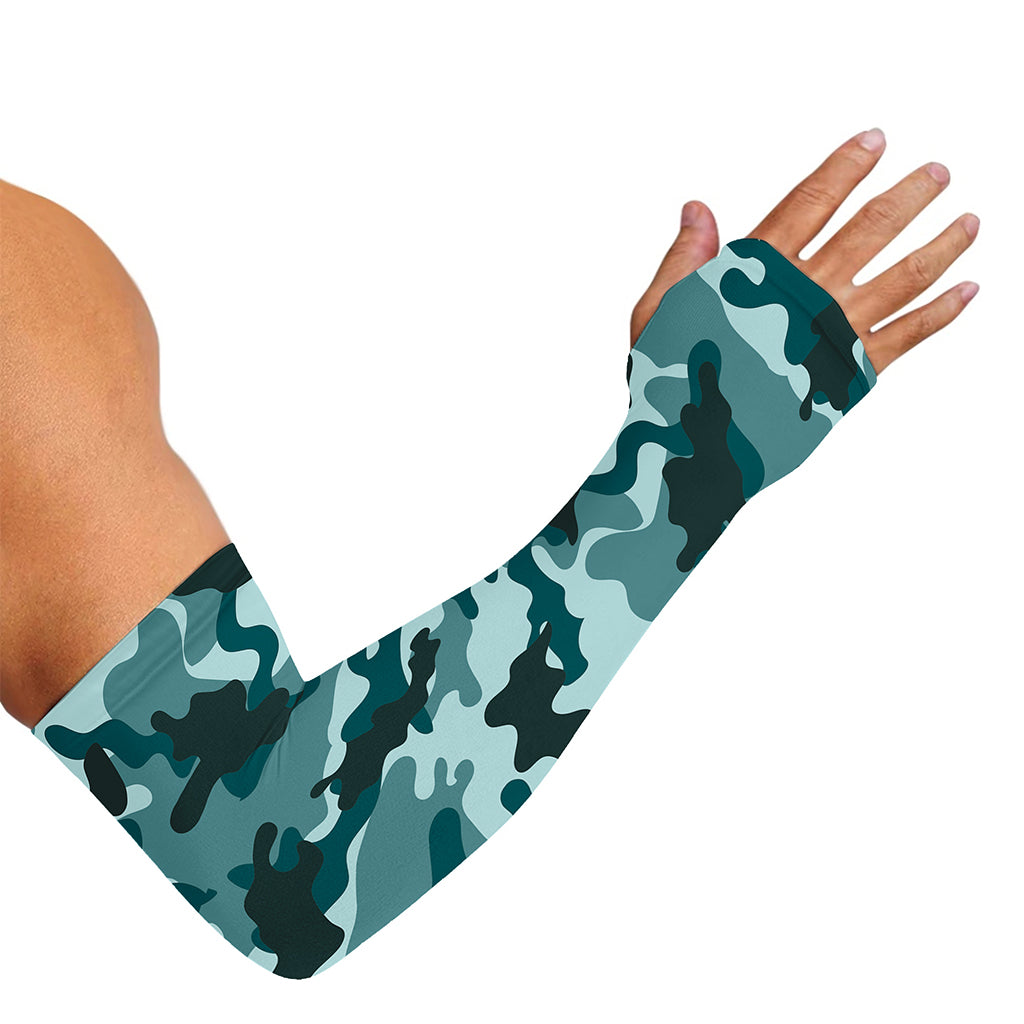 Forest Green Camouflage Print Sun Protection Arm Sleeves