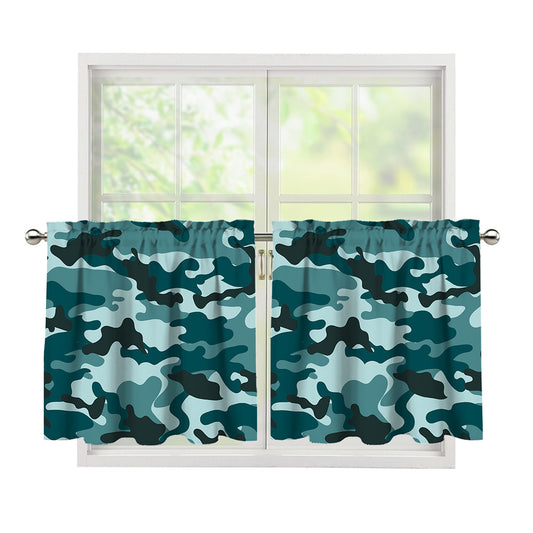 Forest Green Camouflage Print Tier Curtains