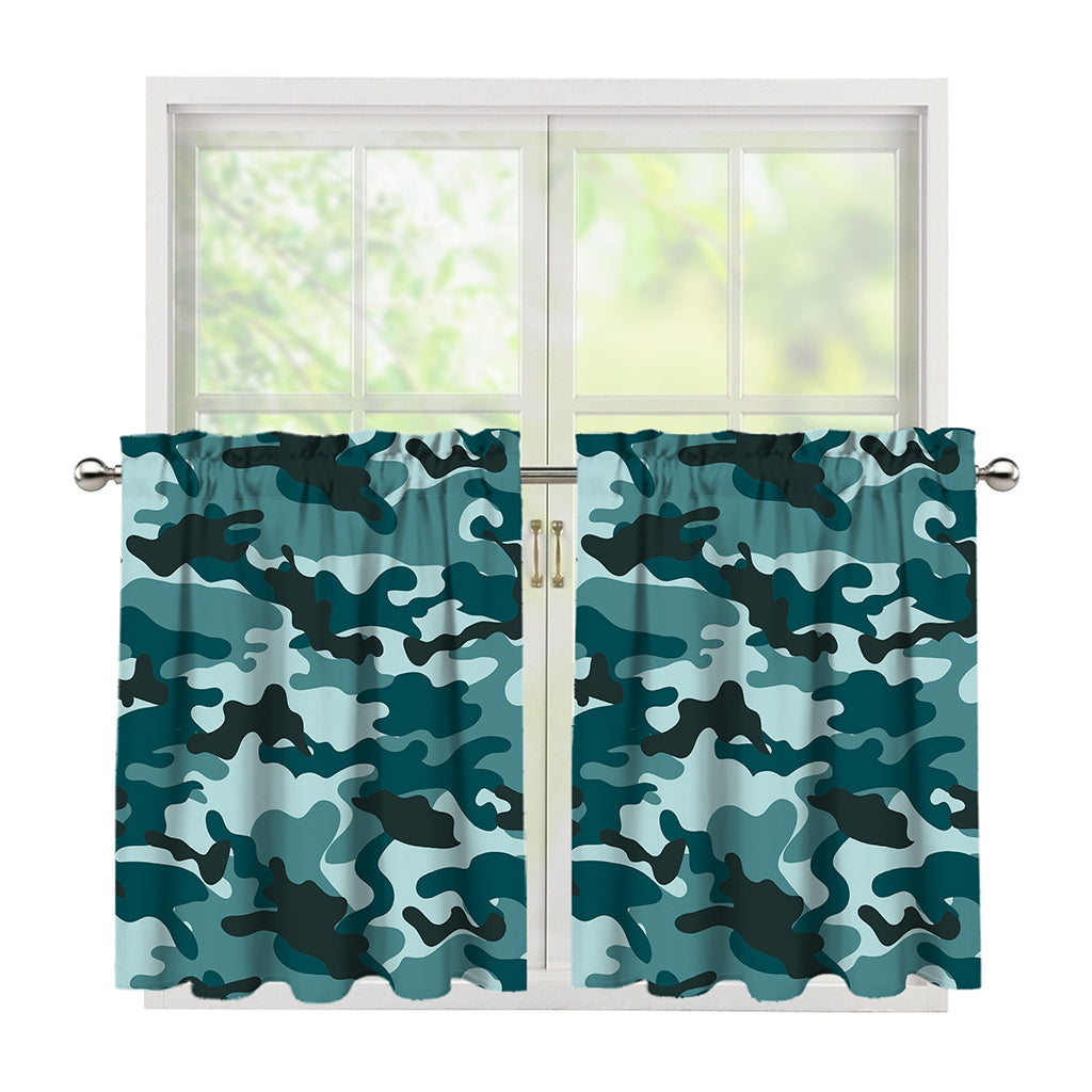 Forest Green Camouflage Print Tier Curtains