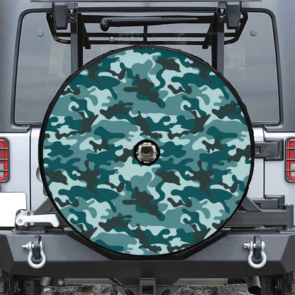Forest Green Camouflage Print Tire Cover With Camera Hole