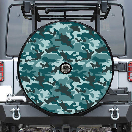 Forest Green Camouflage Print Tire Cover With Camera Hole