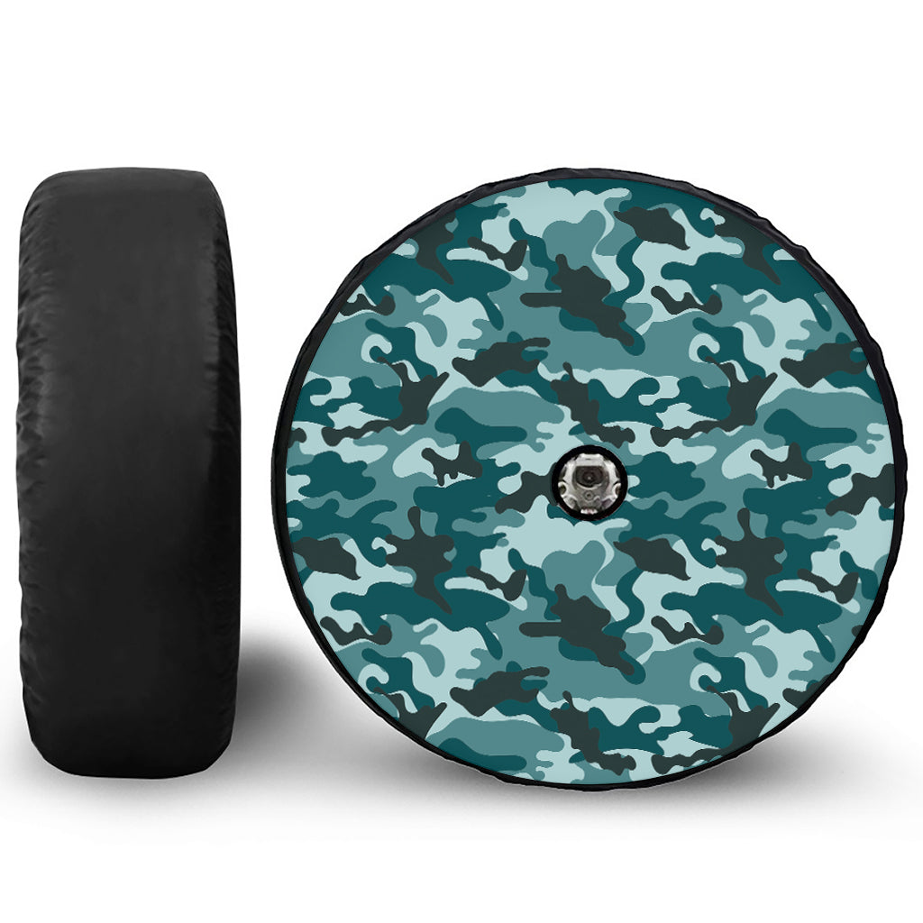 Forest Green Camouflage Print Tire Cover With Camera Hole