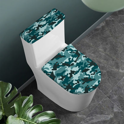 Forest Green Camouflage Print Toilet Lid And Tank Cover Set