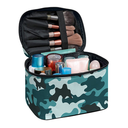 Forest Green Camouflage Print Travel Makeup Bag