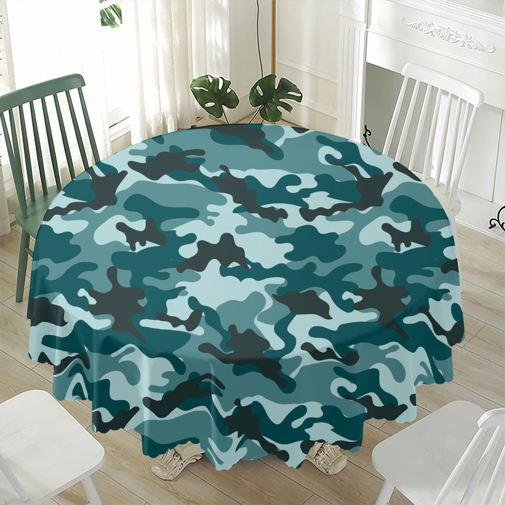 Forest Green Camouflage Print Waterproof Round Tablecloth